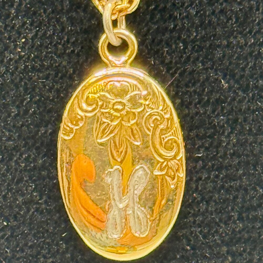 GOLD Chain Necklace with Genuine Pewter Pendant & the Letter "H"